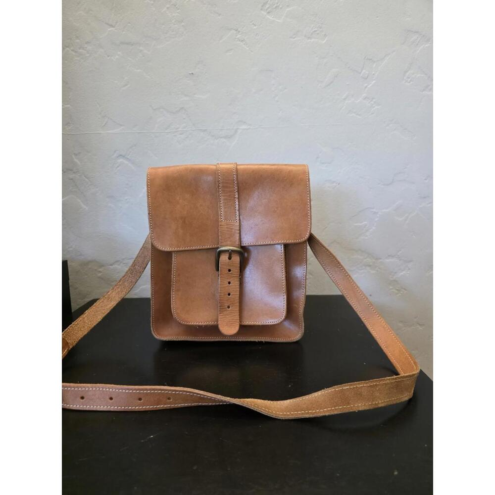 Vintage  Genuine Leather Handbag Shoulder Satchel Messenger Made In Greece